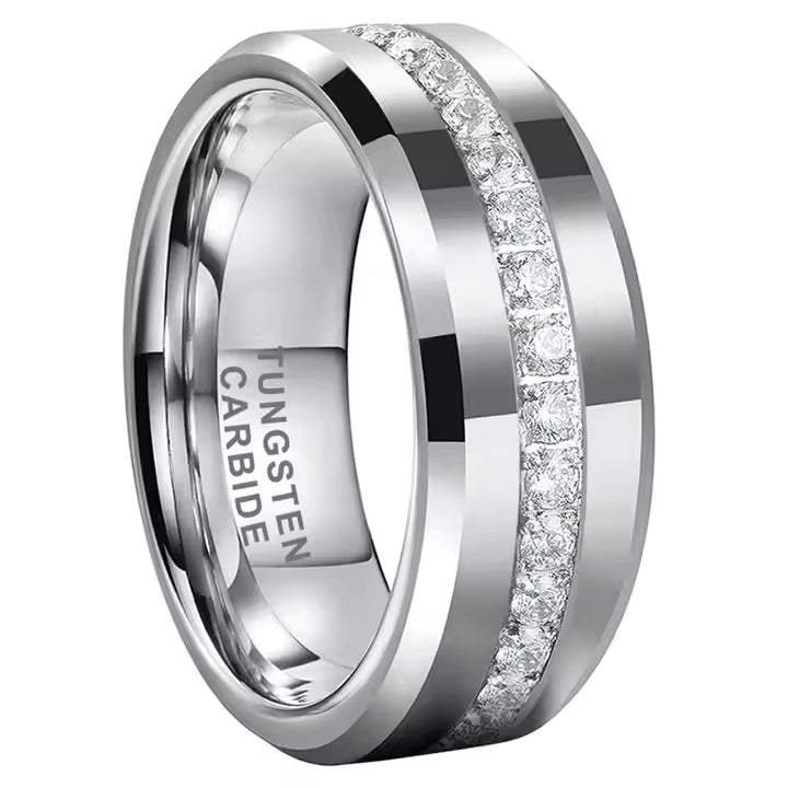 Coolstyle takı 8mm toptan erkek bayan nişan sonsuzluk düğün Band CZ taş kakma tüm etrafında Tungsten karbür halkası