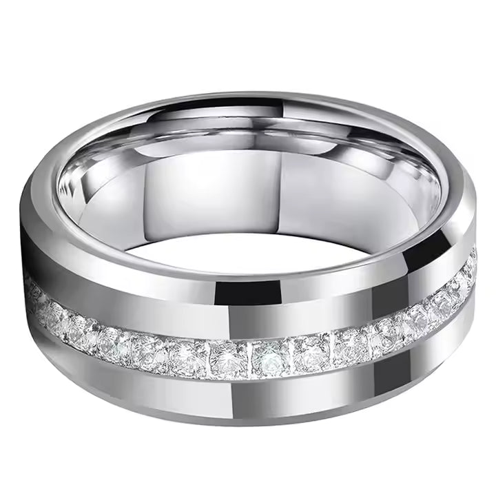 Coolstyle takı 8mm toptan erkek bayan nişan sonsuzluk düğün Band CZ taş kakma tüm etrafında Tungsten karbür halkası